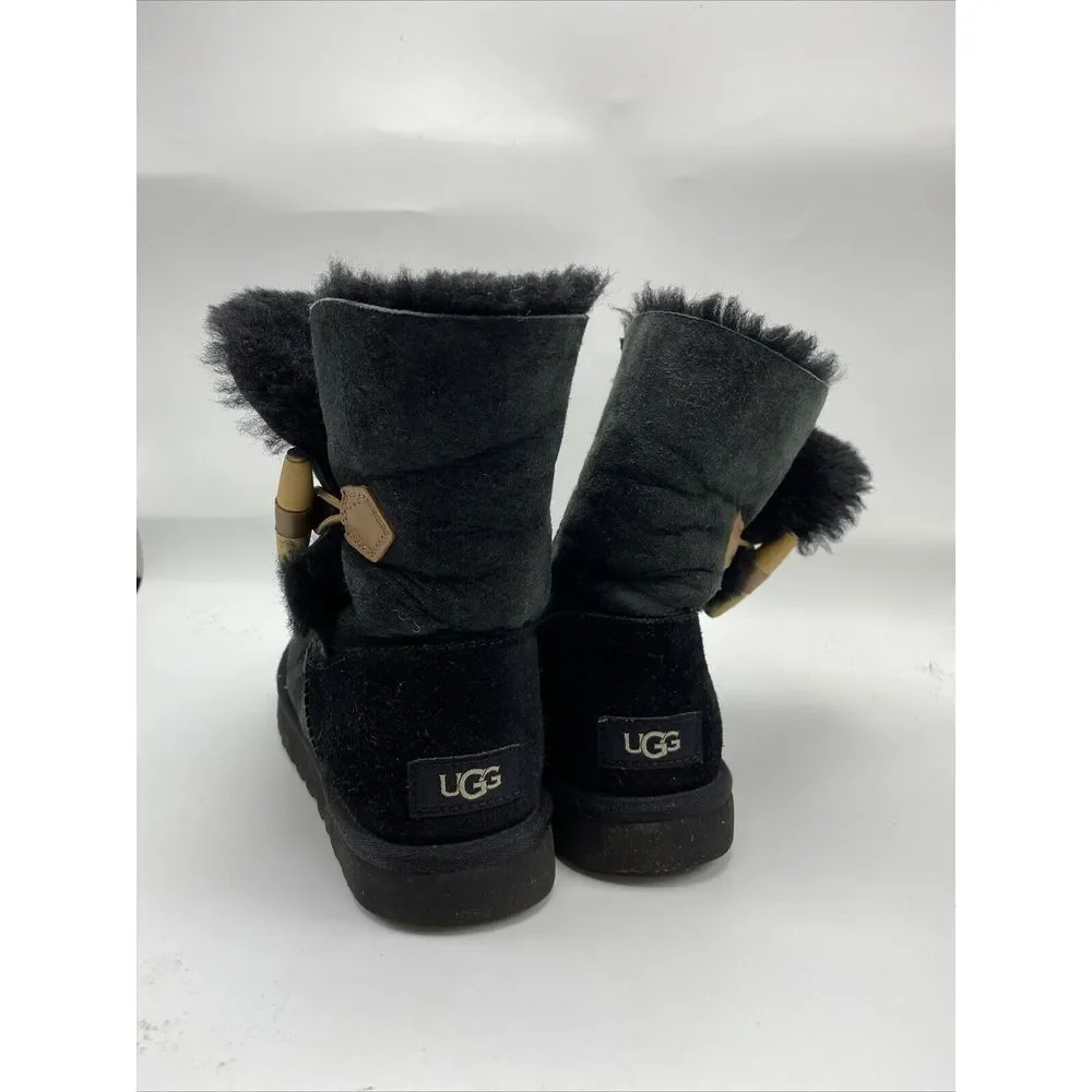 UGG Boots Keely Womens Size 7 Black Suede Wool Sheepskin Toggle Closure 3308